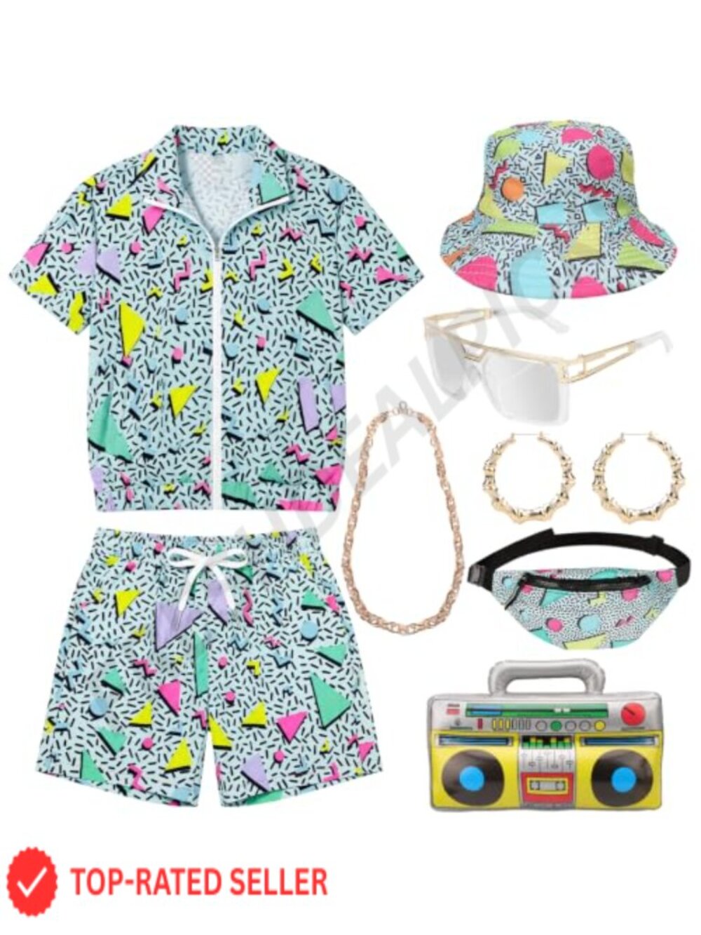 80s 90s Tracksuit Costume for Women 8-Piece Set Neon Retro Hip Hop